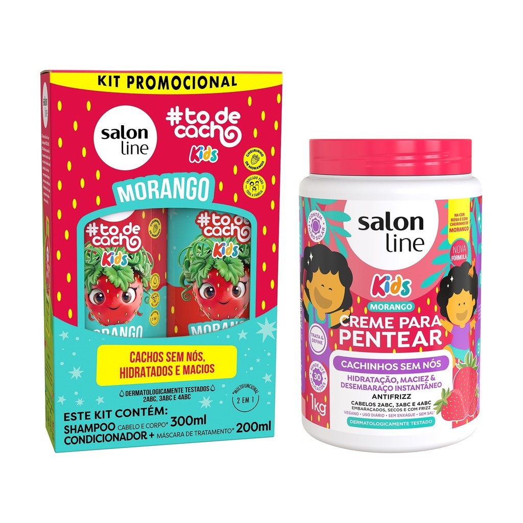 Kit Morango com Shampoo + Condicionador e Creme de Pentear Kids em Oferta na Shopee