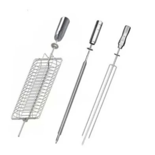 Kit 3 Espetos Giratórios Churrasqueira Gira Gril Grelha Espada E Tridente