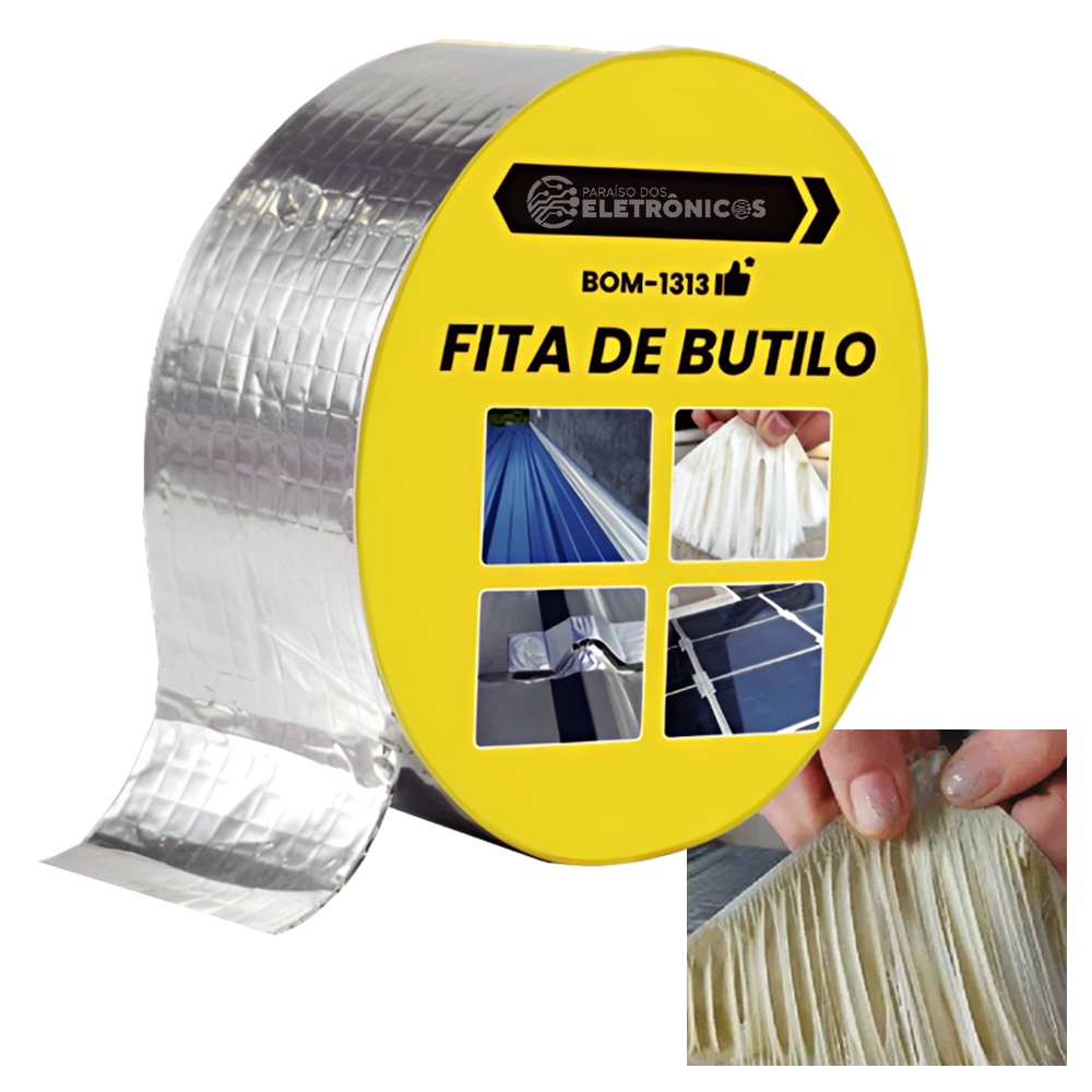 Fita Adesiva de Butilo Impermeável 5m Super Cola  Repara Vazamentos na Hora Telhado, Cano,  BOM1313
