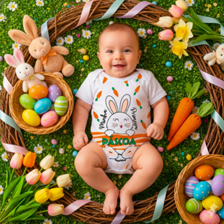 Body Bebê Páscoa - Coelho - Temático Mesversário - 100% Algodão em Oferta na Shopee