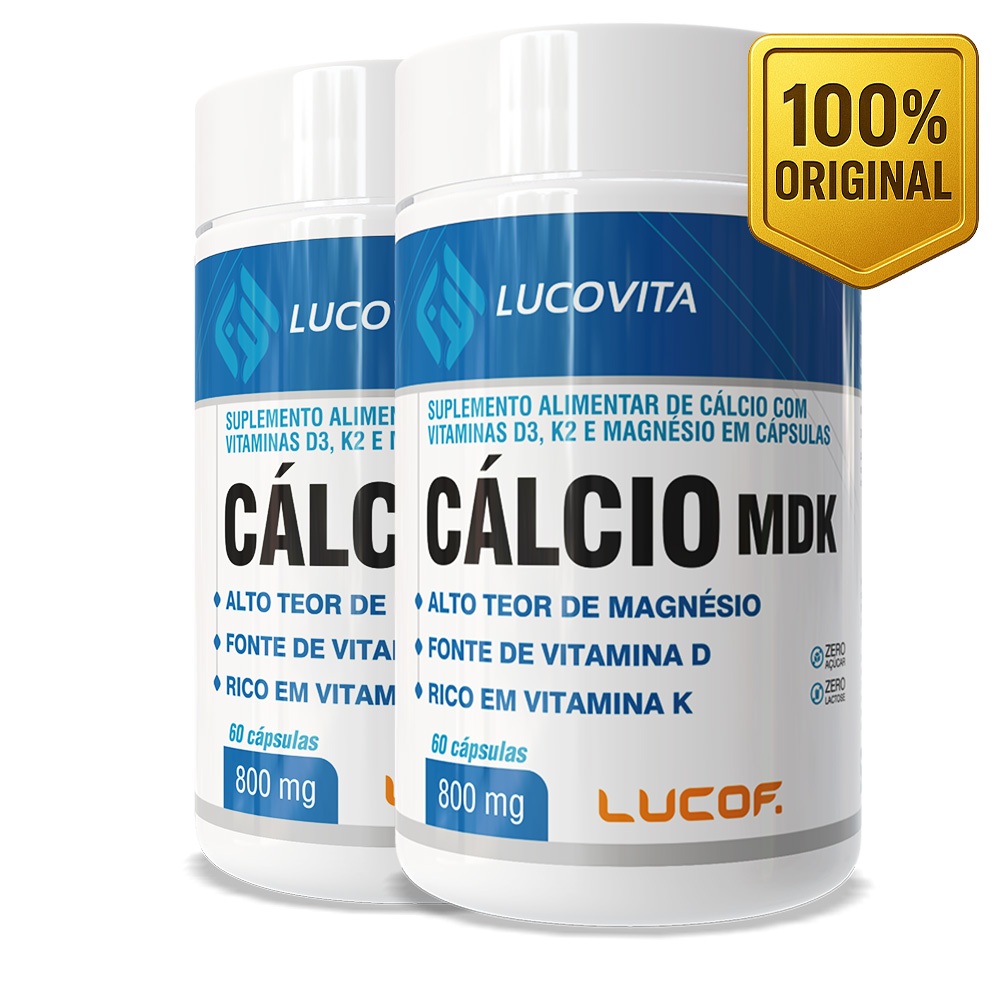 Kit 2  Calcio MDF - Suplemento alimentar de cálcio com vitaminas D3 + K2 + Magnésio - 60 cápsulas