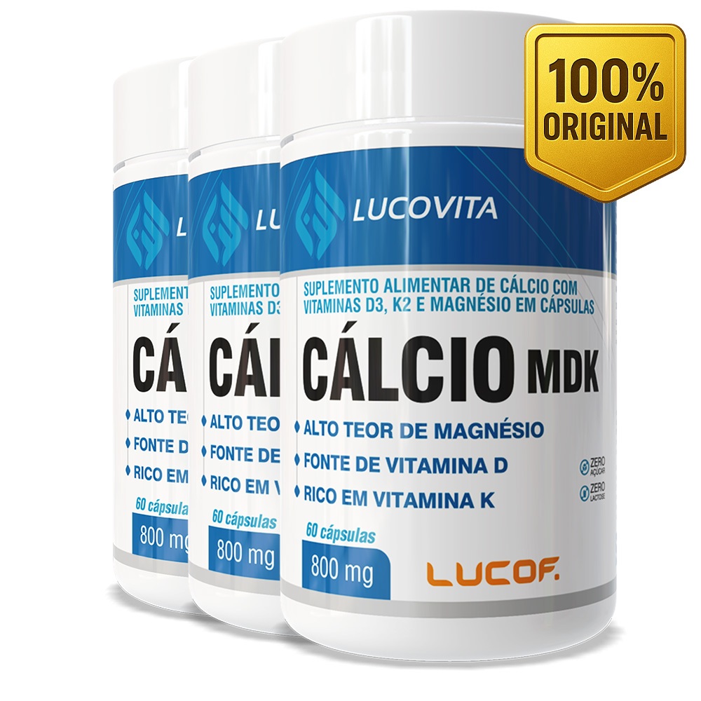 Kit 3  Calcio MDF - Suplemento alimentar de cálcio com vitaminas D3 + K2 + Magnésio - 60 cápsulas