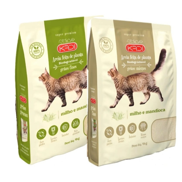 Kit 2 unidades Areia Higiênica Gatos 1 Grãos Finos 1 Grãos Misto Kadi 4kg cada
