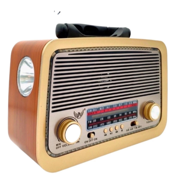 Radio Retro Portátil Bluetooth AM FM Entrada USB Pilha Recarregável Lanterna Saida Auxiliar AD-3199