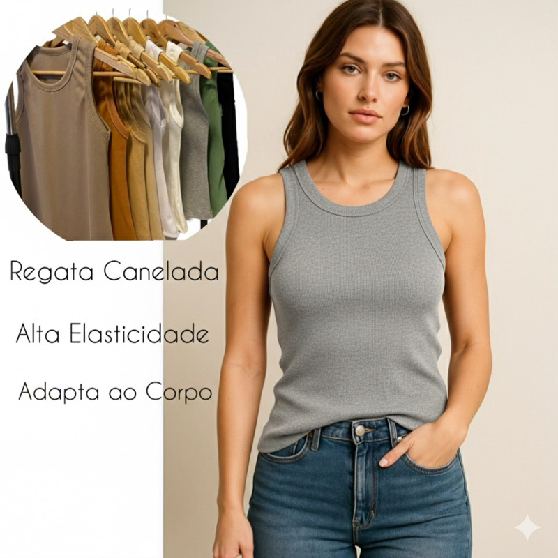 Regata Feminina Canelada Básica Tendência Blusinhas Femininas Algodão Cores Variadas