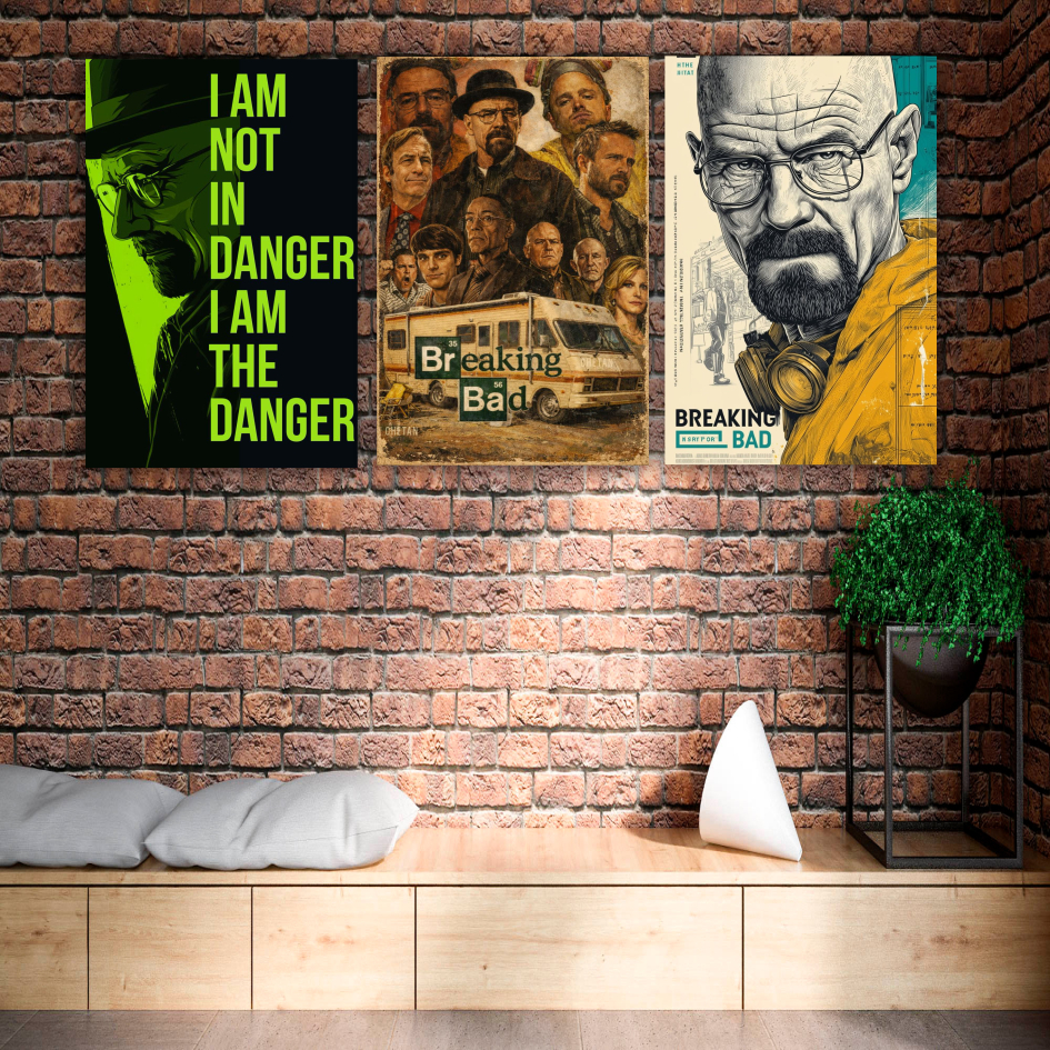 Quadro decorativo Breaking bad walter white jesse hank para parede decoração - 3 peças -