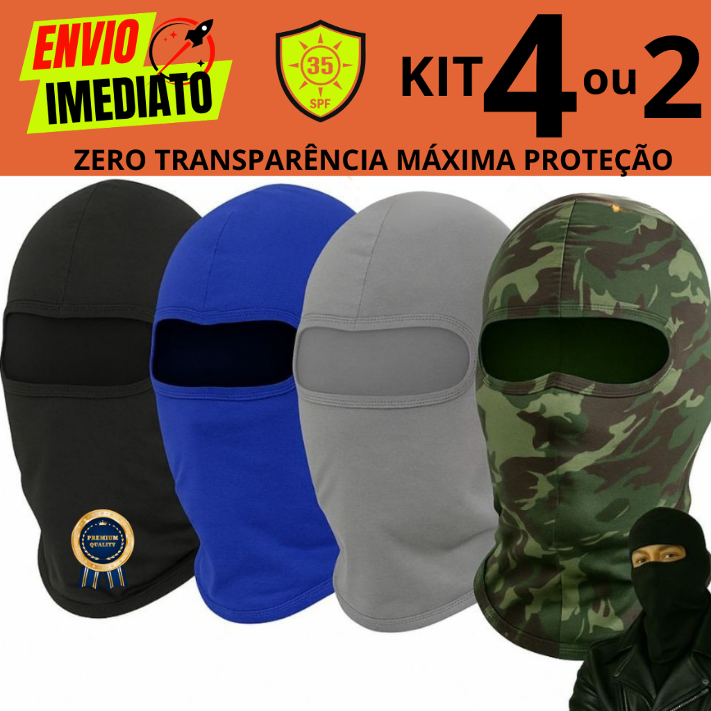 Kit Com 4 2 Touca Ninja Balaclava Bandana Motoqueiros Militar Facial Frio Máscara Moto proteção solar  UV 50+ térmica