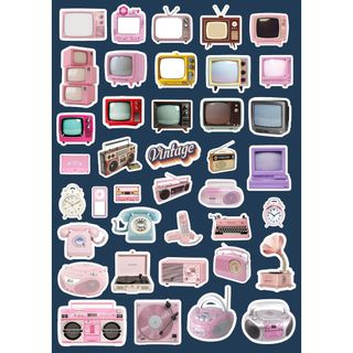 Kit 39 Adesivos Televisores Retrô  – Impressos em Papel Adesivo para Journal, Aesthetic e Scrapbook
