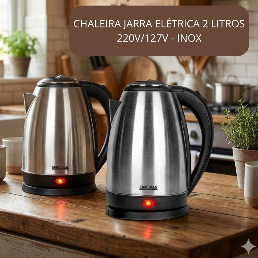 Chaleira Elétrica Inox Startools 2L 110V/220V Jarra Térmica 1000W Ferve Água e Café Chá Rápido