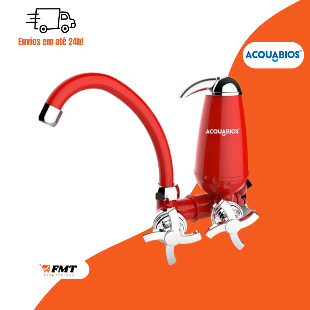 Torneira De Cozinha + Filtro  Acquabios  Vermelha  Filtro C/ Bica Móvel Cromado Cor Vermelho/Cromo em Oferta na Shopee