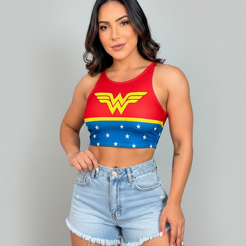 TOP CROPEDD EM SUPLEX SUBLIMAÇÃO MULHER MARAVILHA