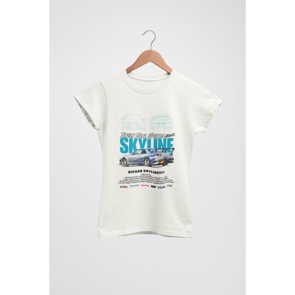 Baby Tee Y2K Feminina- Estampa Carro Sky, Conforto Elástico e Versátil para Primavera/Verão/Outono