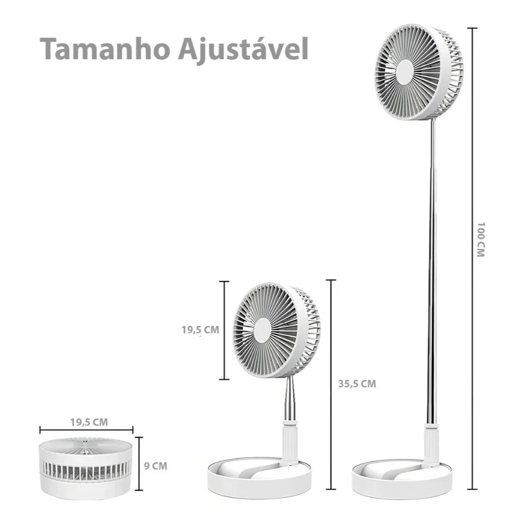 Ventilador Portátil Dobrável 4 Velocidades Recarregável USB Retrátil Mesa Coluna Forte Silencioso