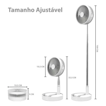 Ventilador Portátil Dobrável 4 Velocidades Recarregável USB Retrátil Mesa Coluna Forte Silencioso