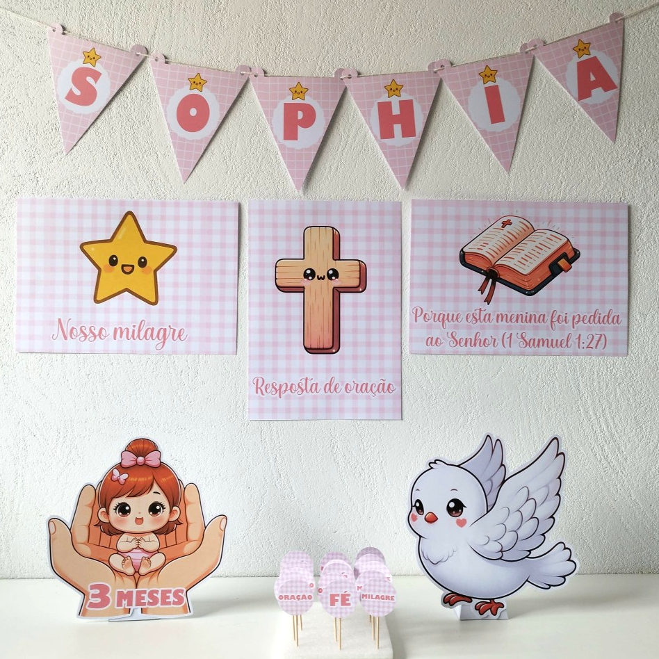 Meu Milagre menina kit festa na mesa decoração infantil só um bolinho mimo personalizado aniversário e mesversário