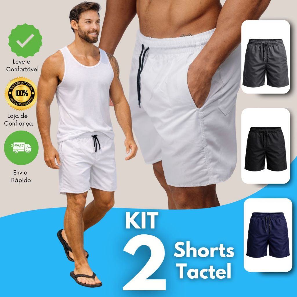 Kit 2 Shorts Tactel Masculino Básico em Oferta na Shopee