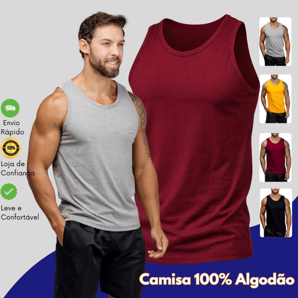 Camiseta Regata Masculina Básica em Oferta na Shopee
