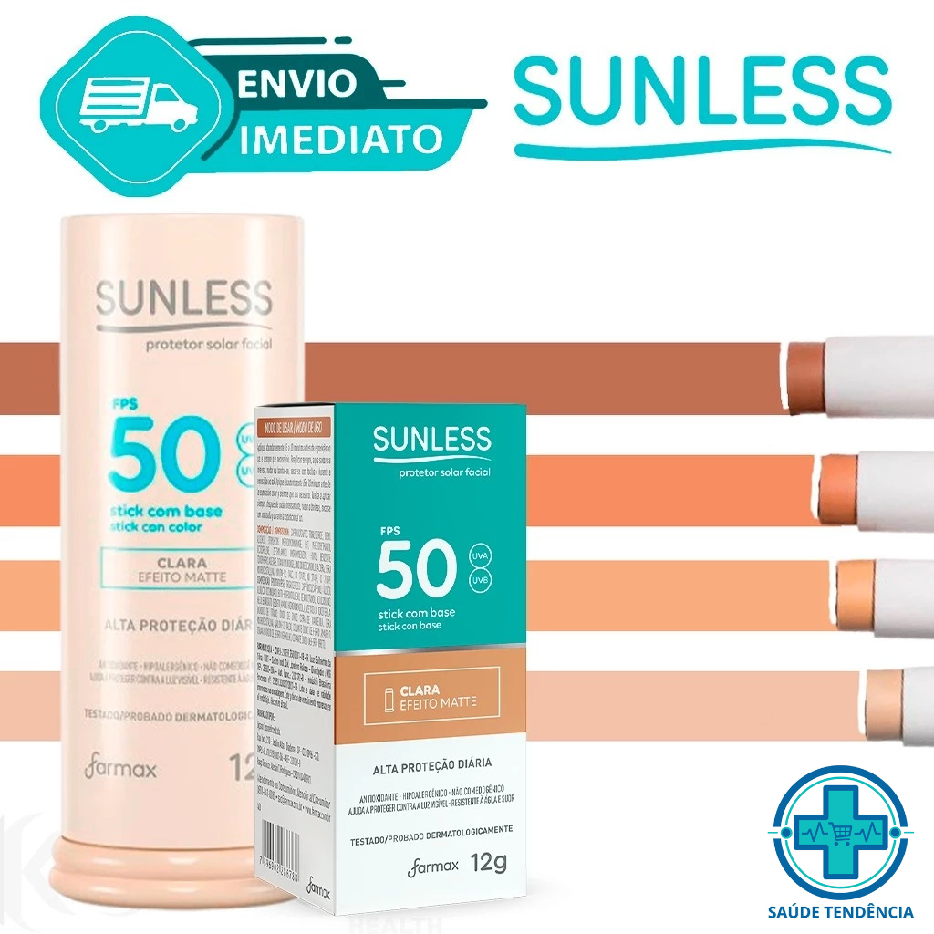 Protetor Solar Facial Sunless FPS 50 em Bastão com Base – Efeito Matte, Prático e Uniforme | 12g