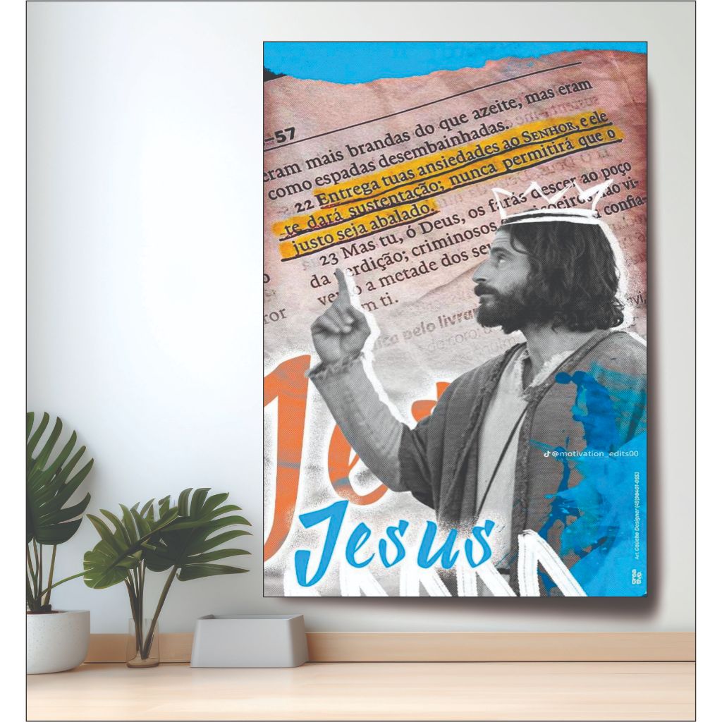 Quadro Decorativo Salmo Arte Jesus Leão de Judá Religioso Nunca Foi Sorte Sempre Foi Deus
