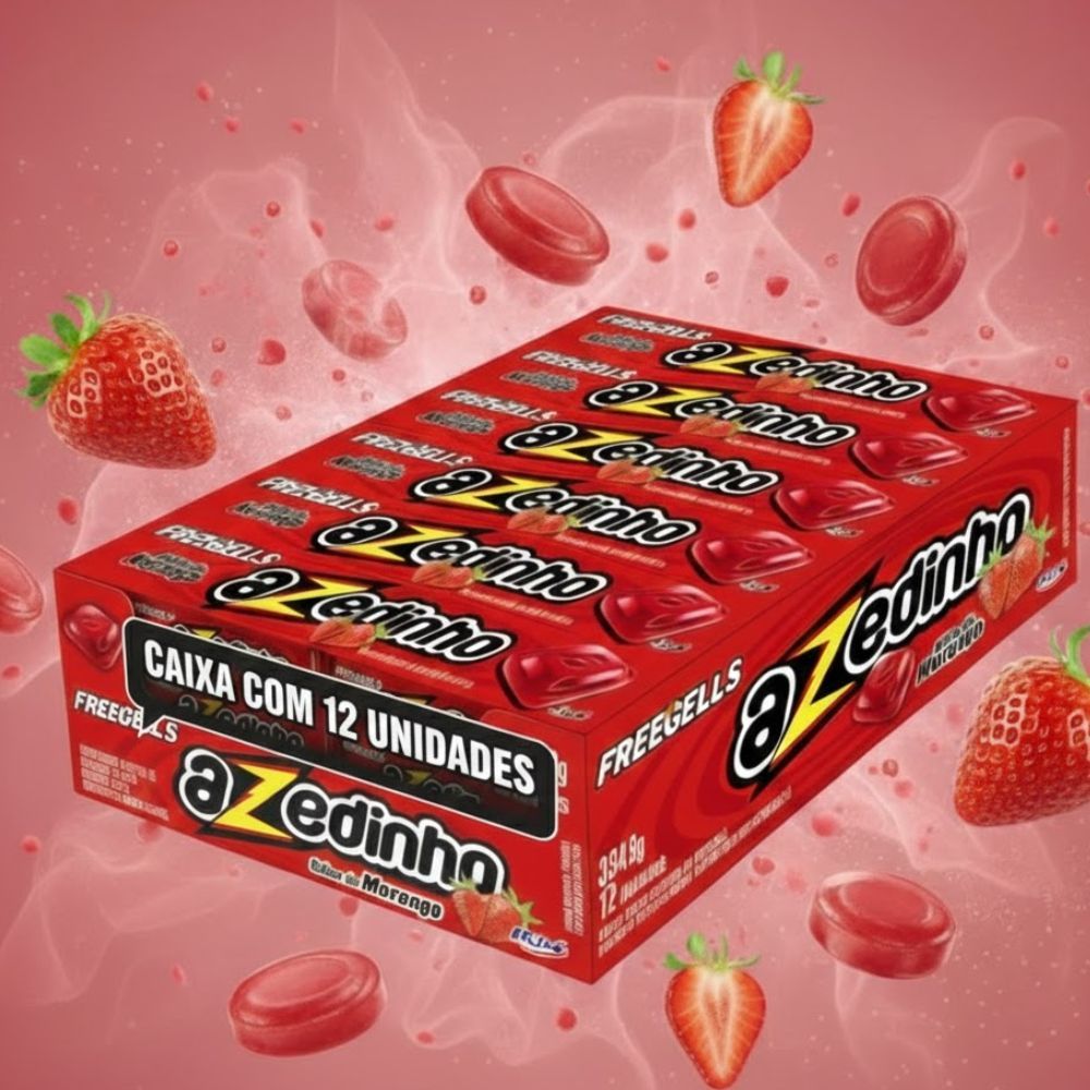 Freegells Azedinho Morango 12x28g Bala Tipo Drops Doce e Azeda Sabor Intenso