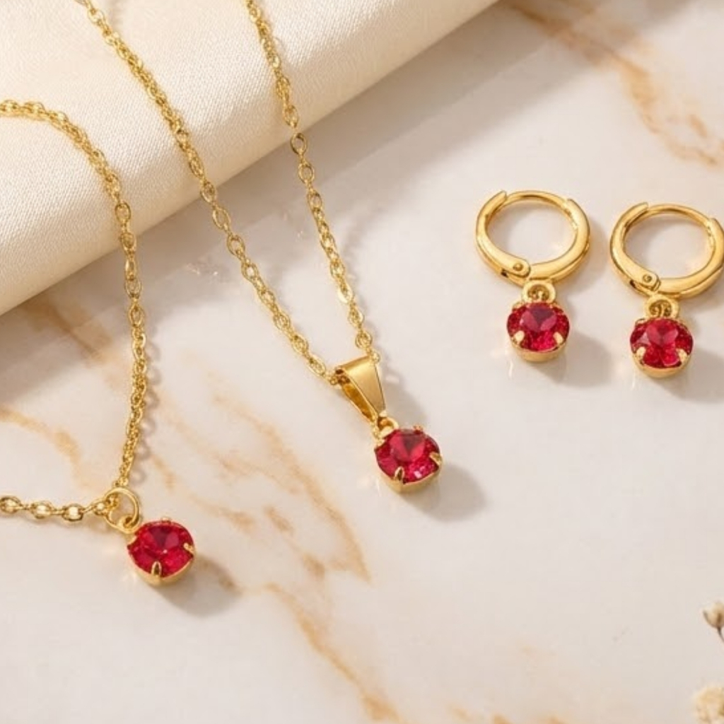 Semi jóias Colar Brincos Pulseira Feminina Kit Conjunto Cristal Rosa Pink Feminino Delicado Banho Ouro 18k Dourado