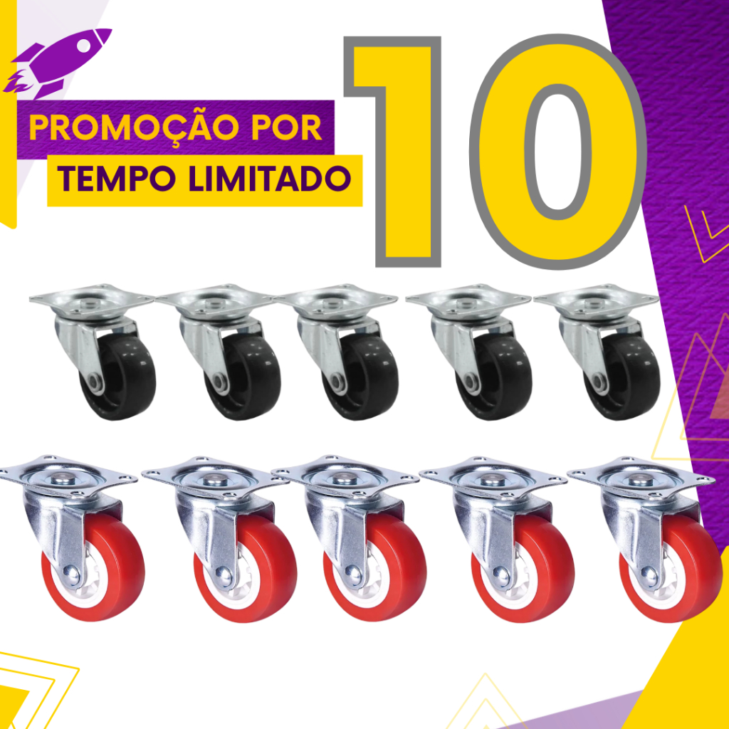 Kit 12 Rodízios Giratorio 360 Graus 1.1/4 E 1.1/2 Mesa Cadeira Móvel Bancada Resistente Silencioso