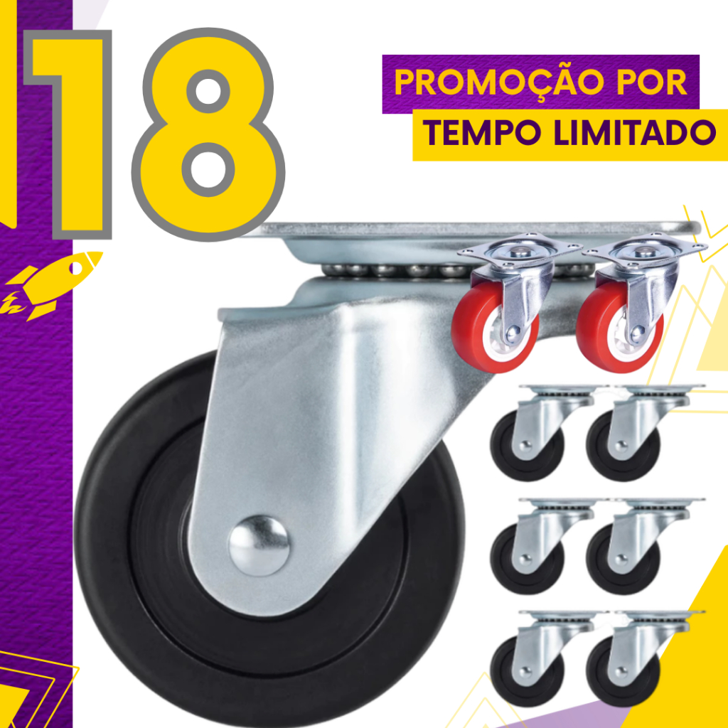 Kit 18 - Rodízios Giratorio 360 Graus 1.1/4 E 1.1/2 Mesa Cadeira Móvel Bancada Resistente Silencioso