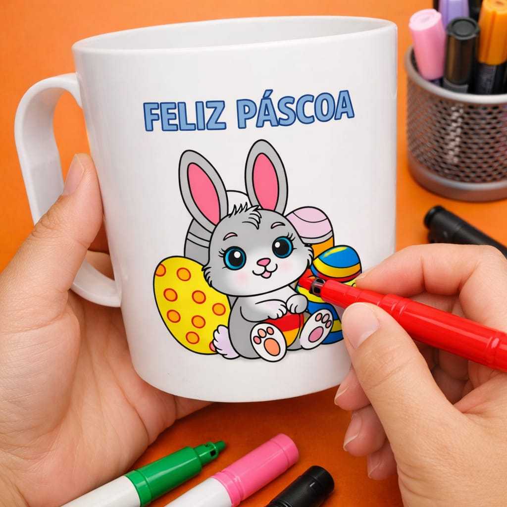 Kit 10/12/25 Caneca de Colorir Feliz Páscoa 400ml Branca Plástico Comemoração, Canetinha, Colorido em Oferta na Shopee