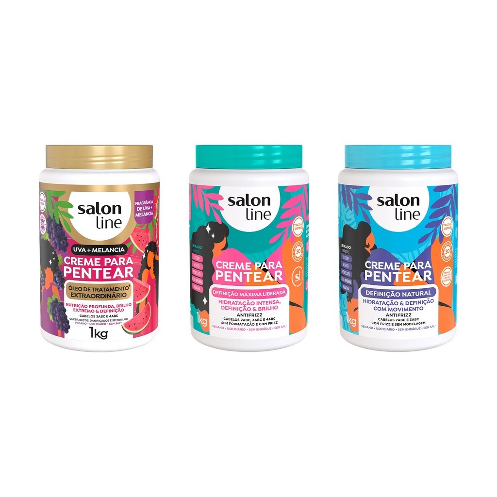 Kit Definição, Hidratação e Nutrição com 3 Cremes para Pentear em Oferta na Shopee