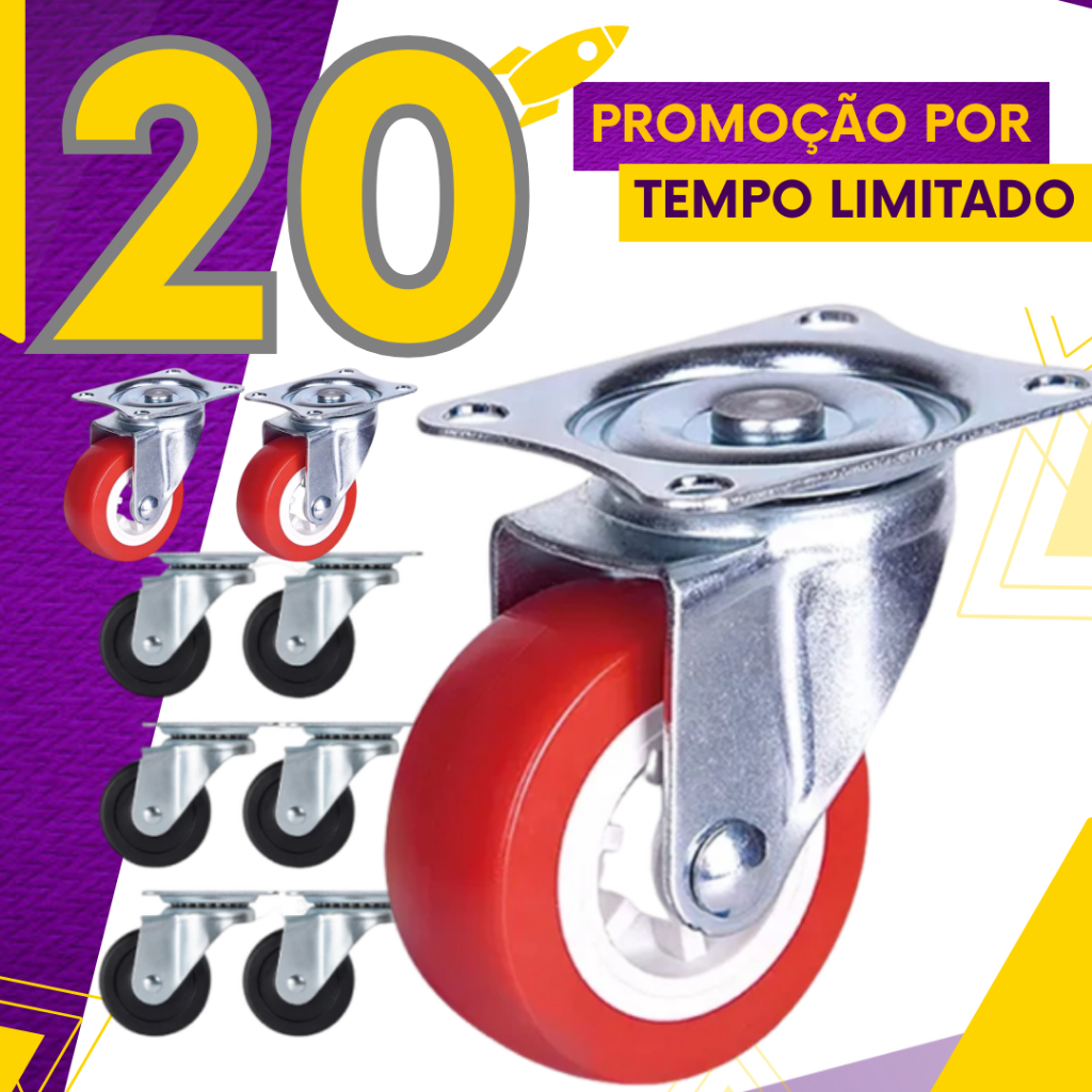 Kit 20 Rodízios Giratorio 1.1/4 E 1.1/2 C/360 Graus Mesa Cadeira Móvel Bancada Resistente Silencioso