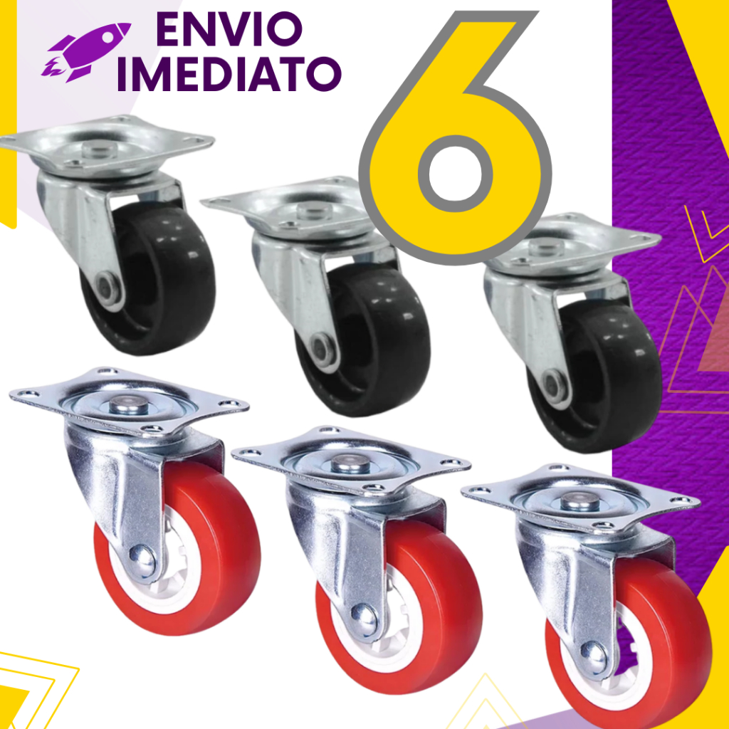 Kit 6 Rodízios Giratorio 360 Graus 1.1/4 E 1.1/2 Mesa Cadeira Móvel Bancada Resistente Silencioso