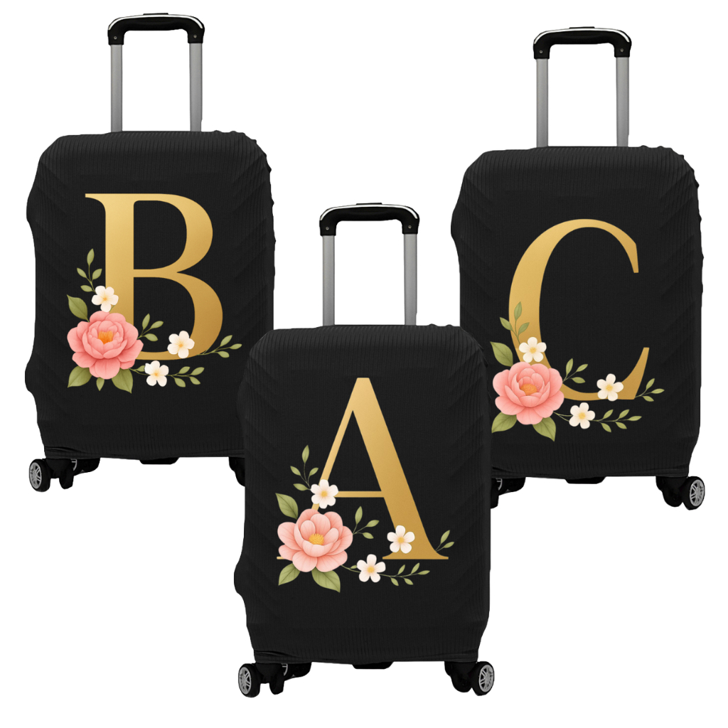 Imagem Capa Protetora de Mala de Viagem Personalizada Inicial Canelado Preto Premium Promoção