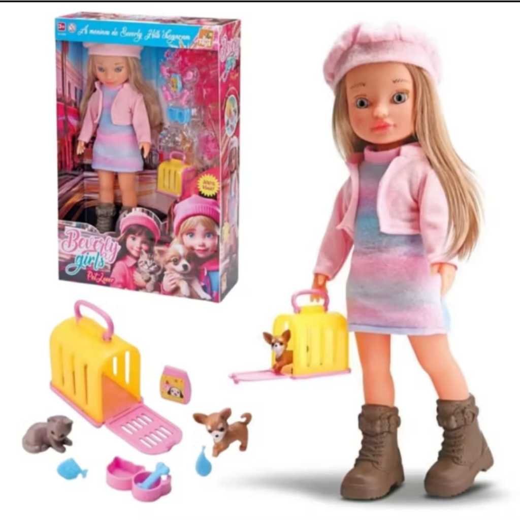 Boneca Bervely Girls Pet Lover Com Gatinho Cachorrinho - Bee Toys em Oferta na Shopee
