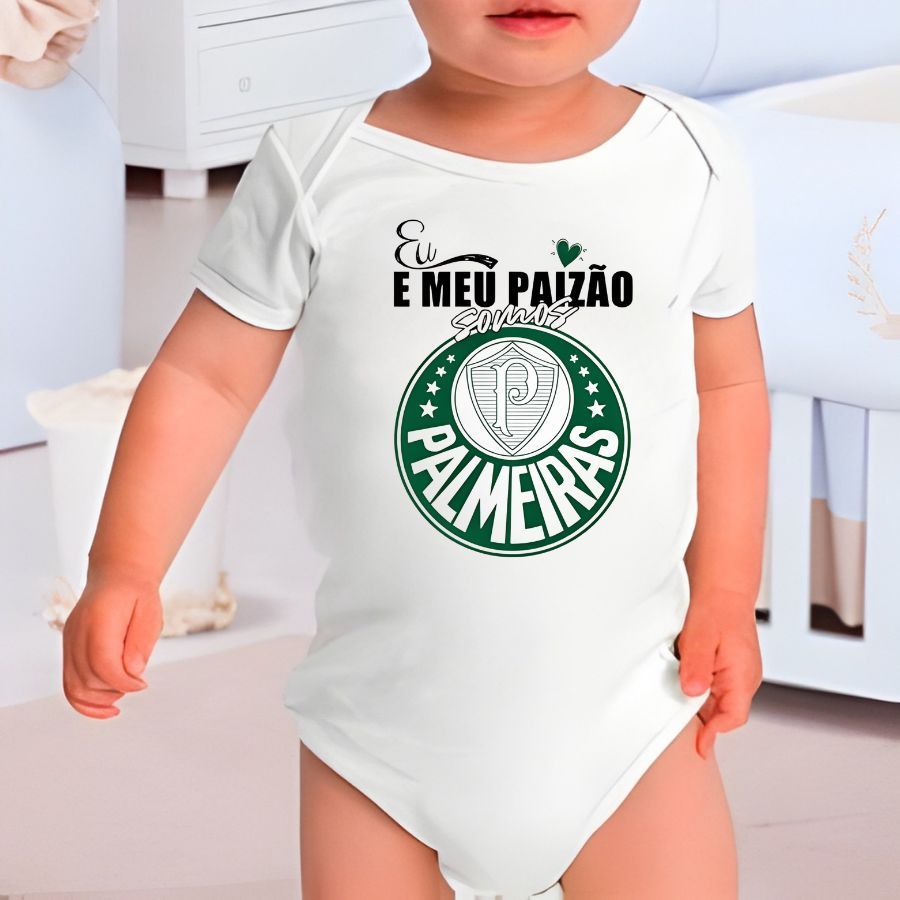 Body Do palmeiras Eu e Meu Paizao Somos Palestra Italia - Macaquinho Infantil Do Porco