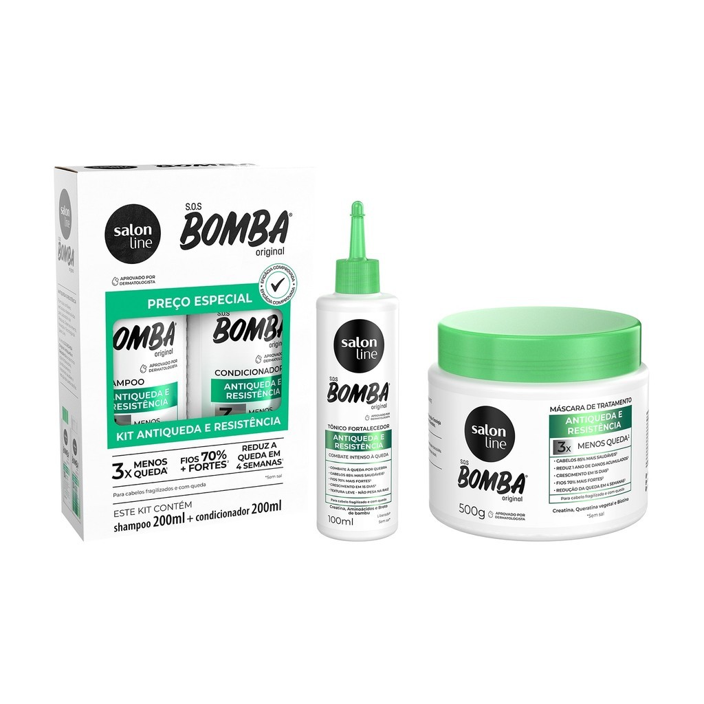Kit SOS Bomba Antiqueda 200ml com Tônico Fortalecedor e Máscara Salon Line em Oferta na Shopee