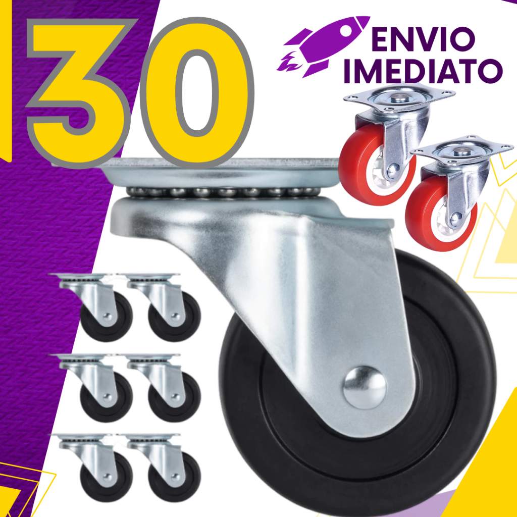 Kit 30 - Rodízios Giratorio 360 Graus 1.1/4 E 1.1/2 Mesa Cadeira Móvel Bancada Resistente Silencioso