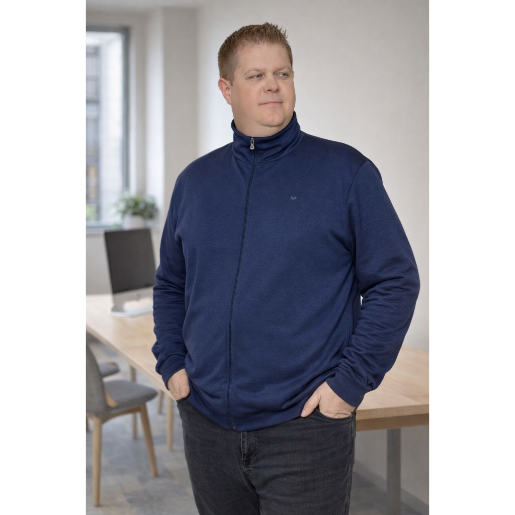 Jaqueta Masculina Plus Size Moletom com Zíper Peluciado Quentinha Gola Alta Bolso Bordado Blusa Frio