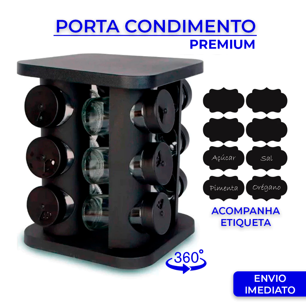 Porta Temperos Profissional Giratório Potes Vidro com Tampa Dosadora Condimentos Envio Imediato