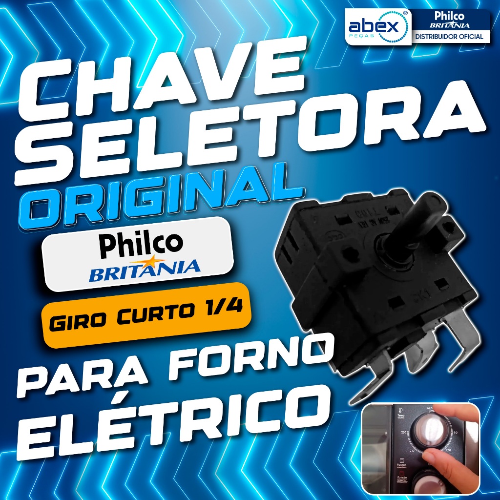 Chave Seletora Forno Elétrico Philco PFE36P PFE46 PFE48 3 Terminais Estagio Giro Curto 1/4 Original