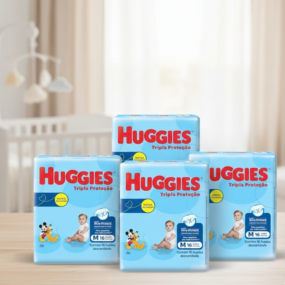 Fralda Descartável Huggies com Sabonete Bebê Tripla Proteção Antivazamento Conforto Infantil