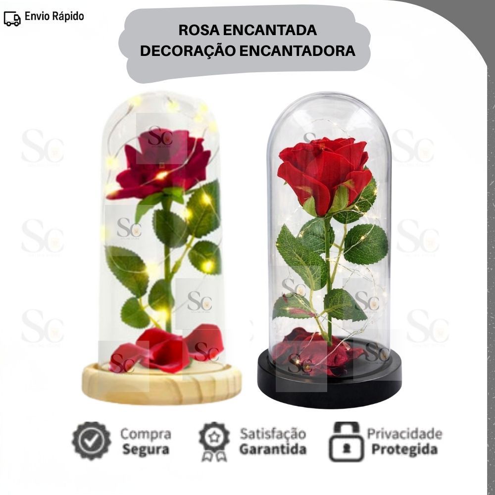Luminária Cúpula Rosa Encantada Com LED A Bela e A Fera 21 Cm Decorativa Romântica