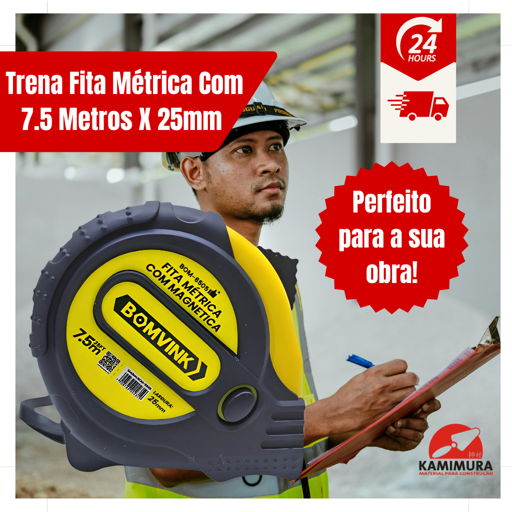 Trena Fita Métrica Gancho Magnética 5 Metros X 25mm Bom-6505