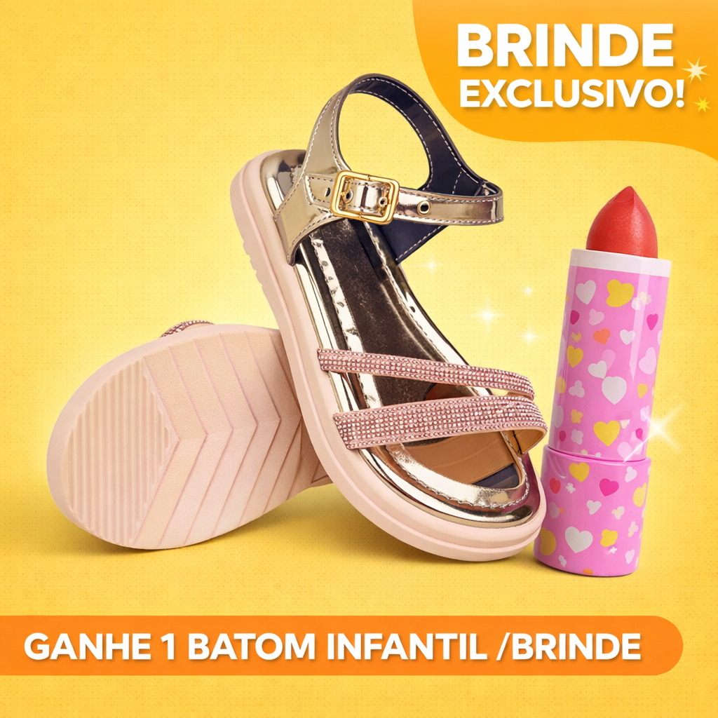 Sandália Strass Brilho 4 cores Infantil Menina Feminino Leve e Confortável Delicada Sola Tratorada