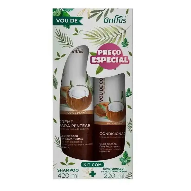 Kit Griffus Vou de Coco Shampoo 420ml + Condicionador 220ml - com Óleo de Coco e Água Termal