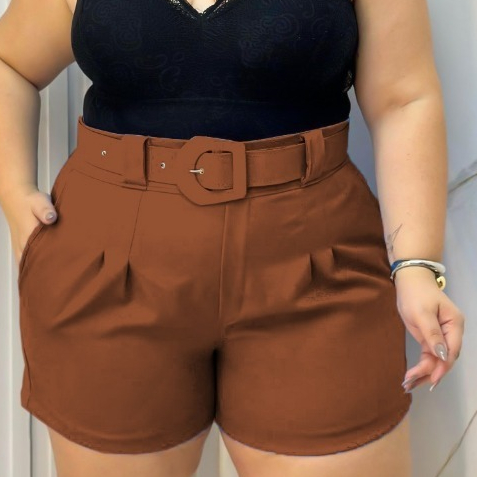 Short Plus Size Feminino Alfaiataria Social Cintura Alta Com Cinto Com Bolso em Oferta na Shopee