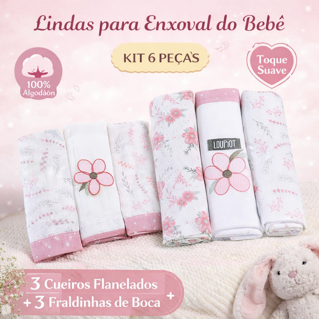 Cueiro Bebê Flanelado 80x80cm + Fraldinha de Boca 32x32cm 100% Algodão Envio Imediato