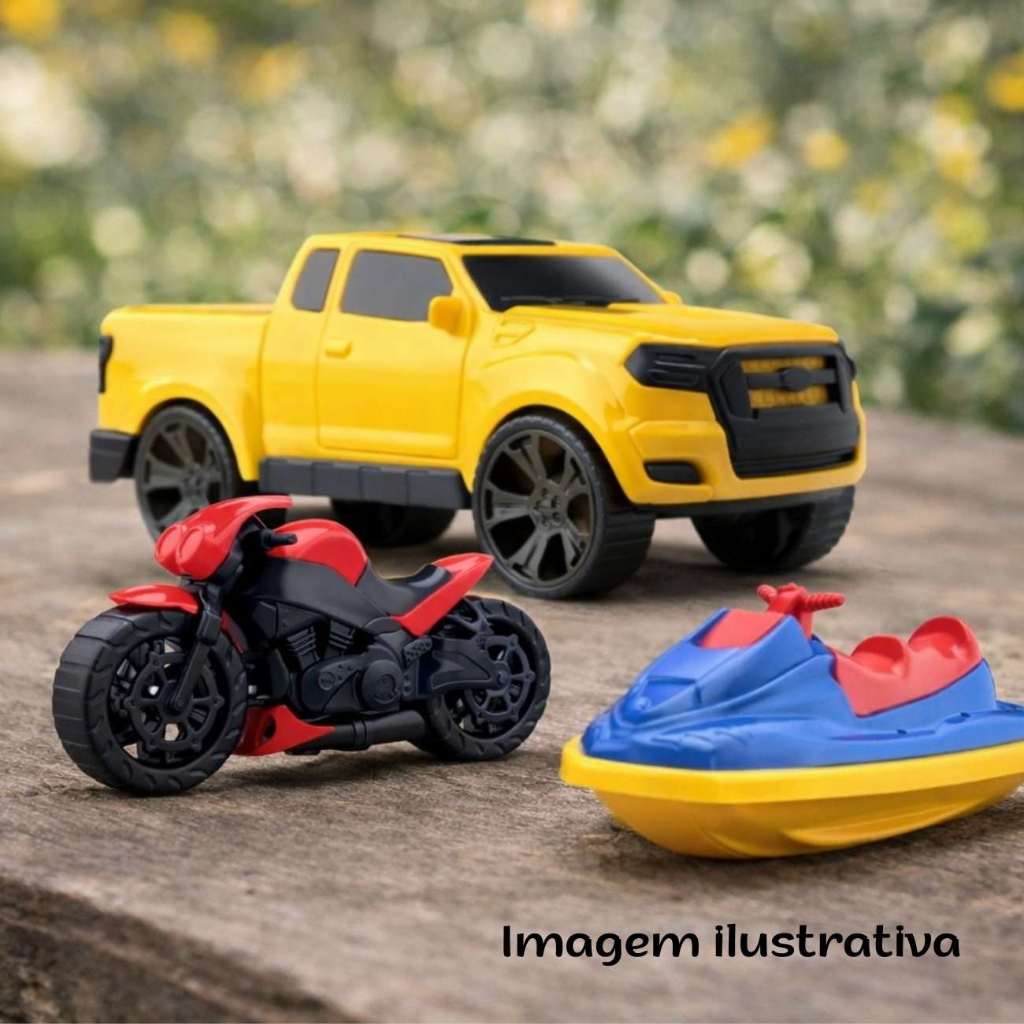 Kit 3 Brinquedos de Menino Infantil Veículos – Pick Up Moto Jet Ski
