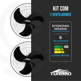 Kit 2 Ventiladores de Parede Turbão 60cm Bivolt Automático 200W Oscilante Alta Potência Silencioso Procel A