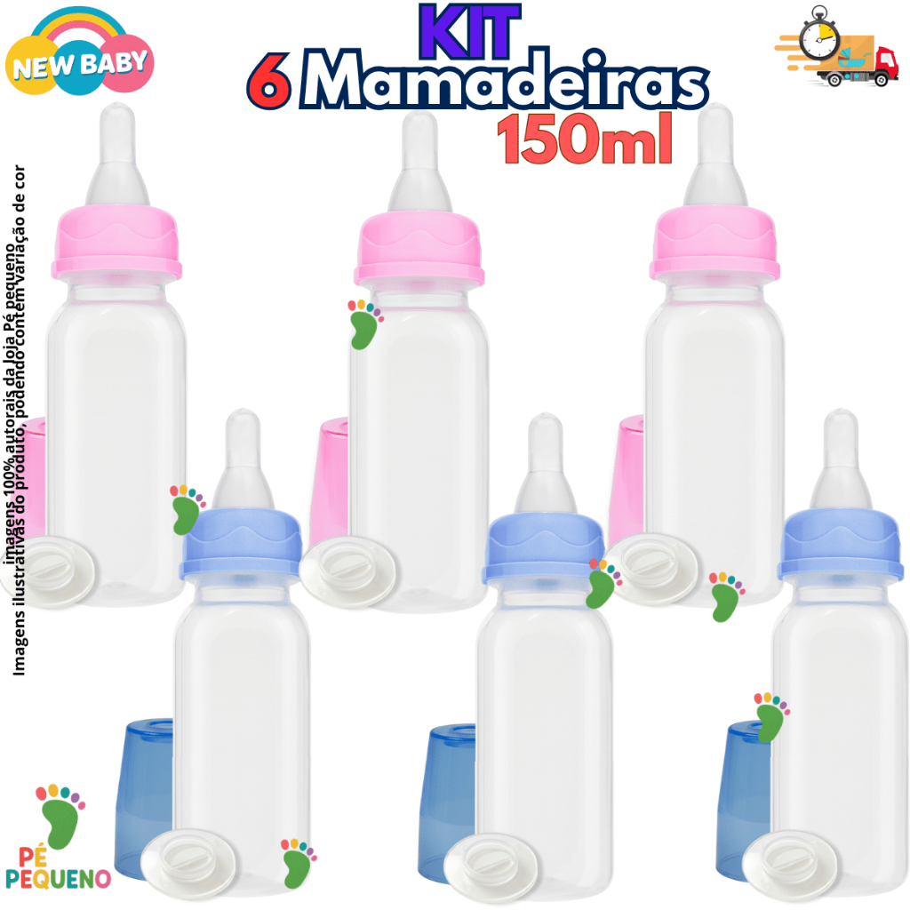 Kit 6 Mamadeiras barato Bebê 150ml Bico flexível cristal Ótimo Custo benefício achadinhos New baby
