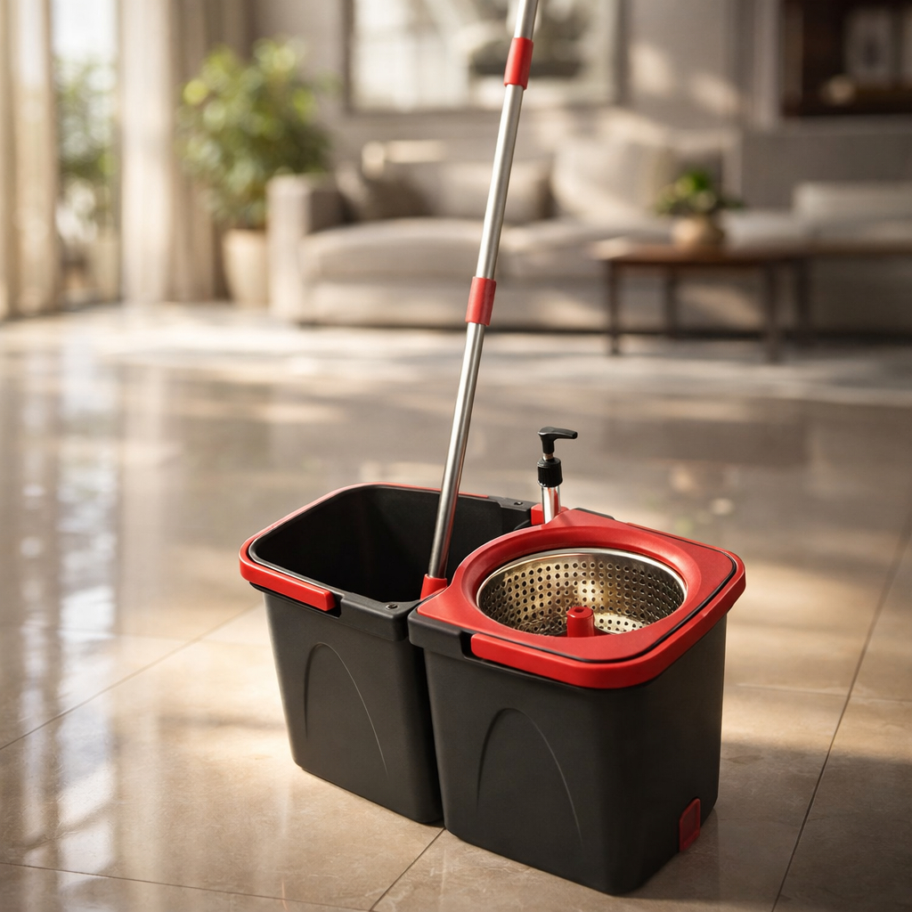Mop Giratório Duo Powermaid Balde Duplo Inox Centrífuga 360 Esfregão Microfibra Dispenser Limpeza